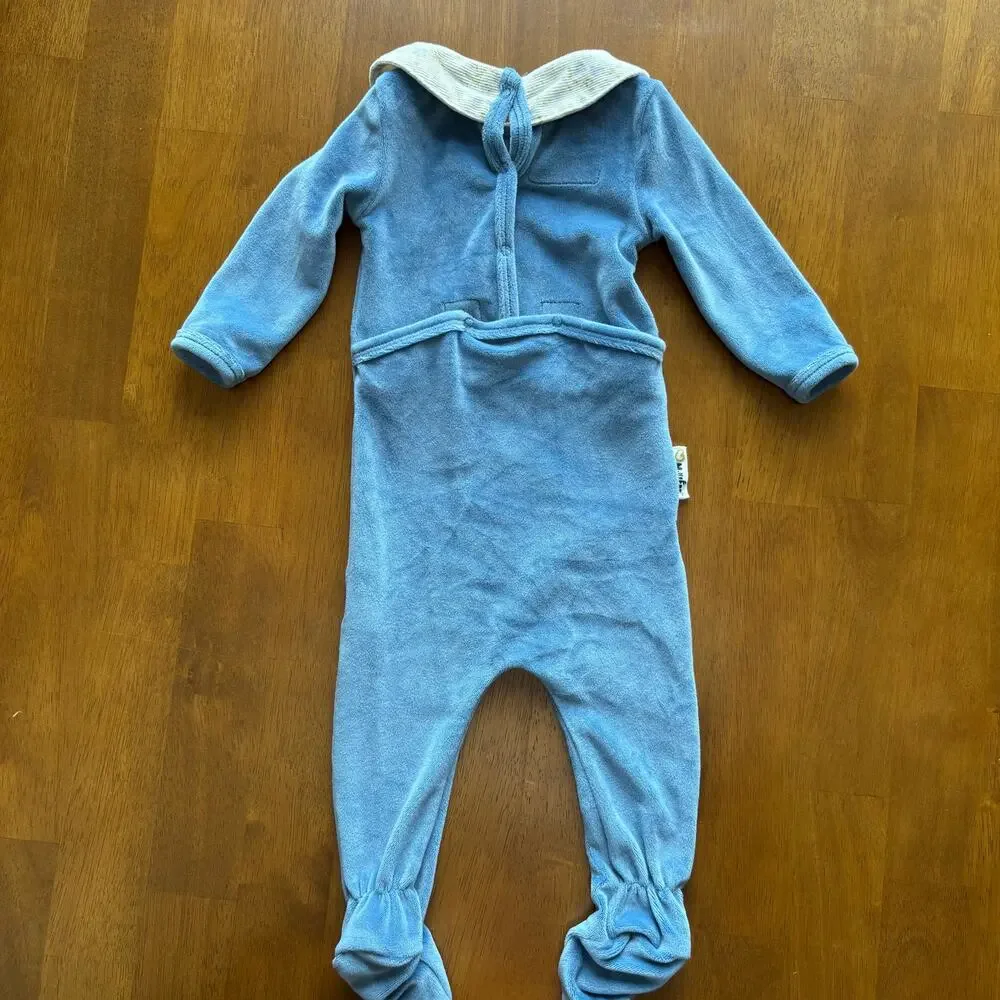 Manière Child Cornflower Blue Velour Peter Pan Collar Footed Sleeper Size 6M